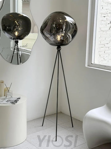 Lava Floor Lamp with Tripod - Charles, Gold & Gold, Lava, Rose Gold & Gold, Silver & Black, Smoke grey & Black-1-Yiosilamp