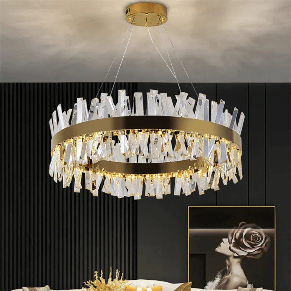 Lavena Modern Round Crystal Chandelier For Dining Room Diameter 24’’ / Gold