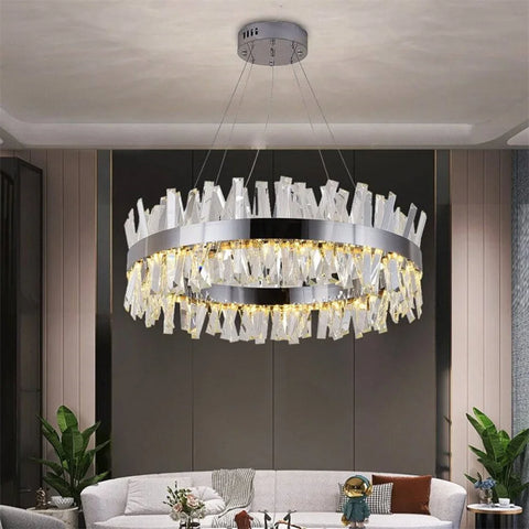 Lavena Modern Round Crystal Chandelier For Dining Room Diameter 24’’ / Sliver