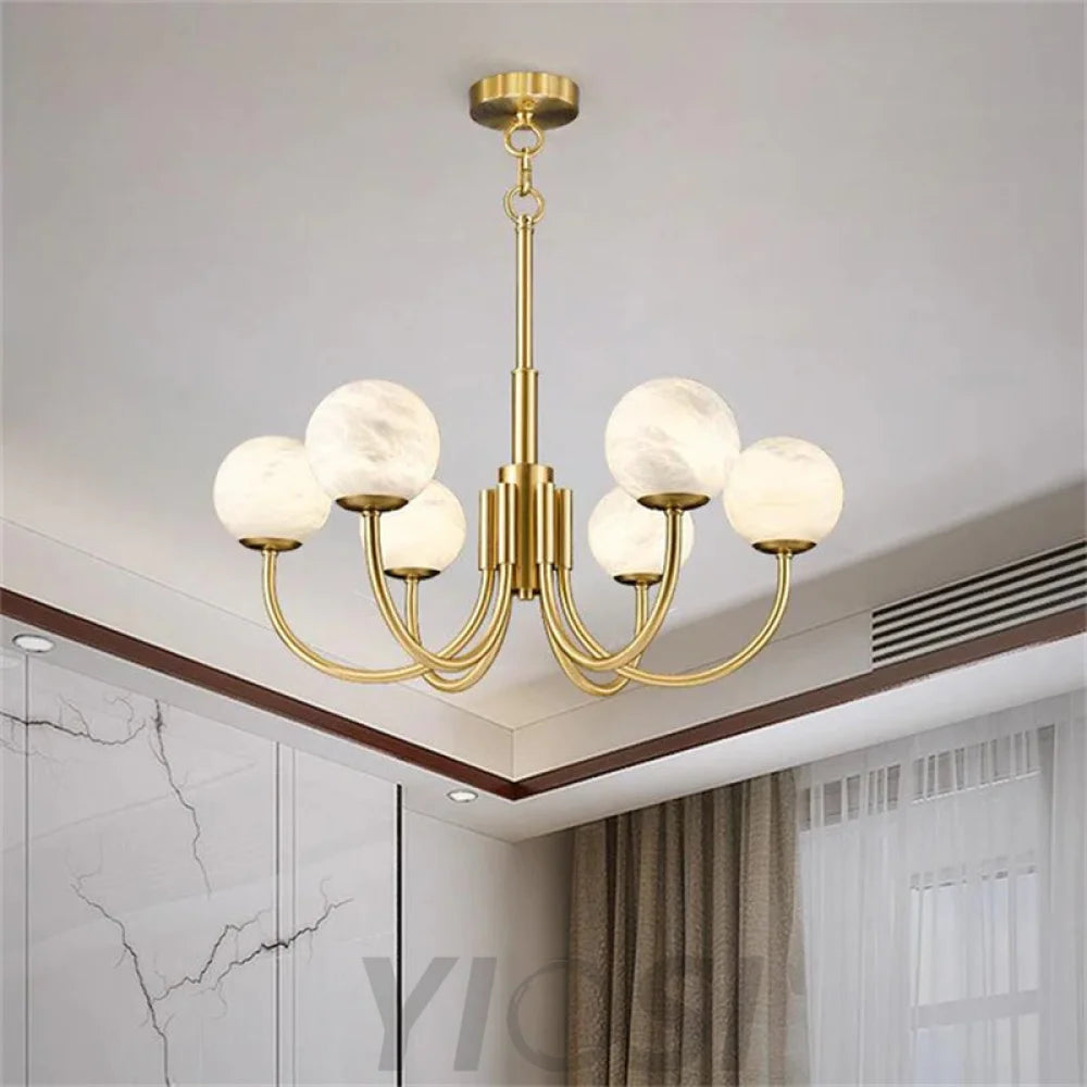 Lenny Modern Alabaster Chandelier Pendant Brass