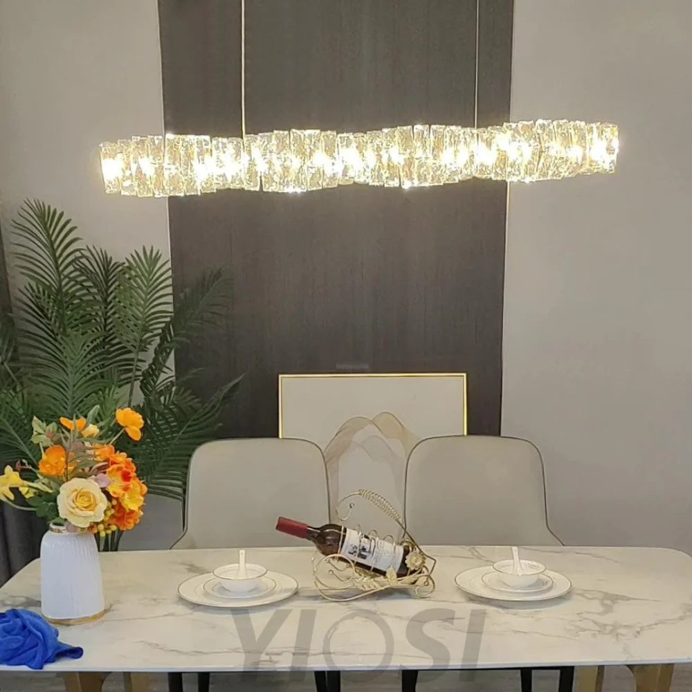 Long Crystal  Linear Pendant Light - Bar-1-Yiosilamp