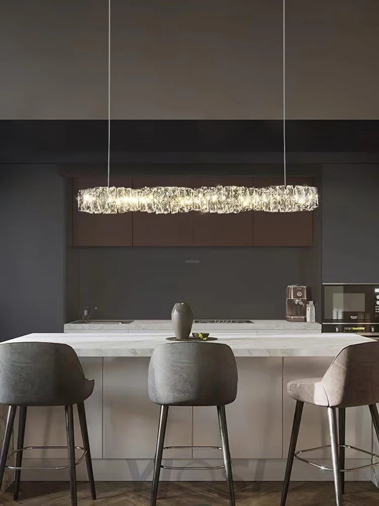 Long Crystal  Linear Pendant Light - Bar-1-Yiosilamp