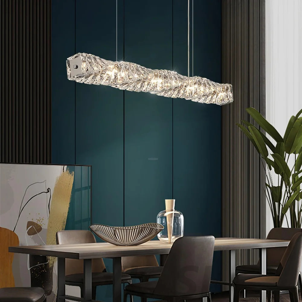 Long Crystal  Linear Pendant Light - Bar-1-Yiosilamp