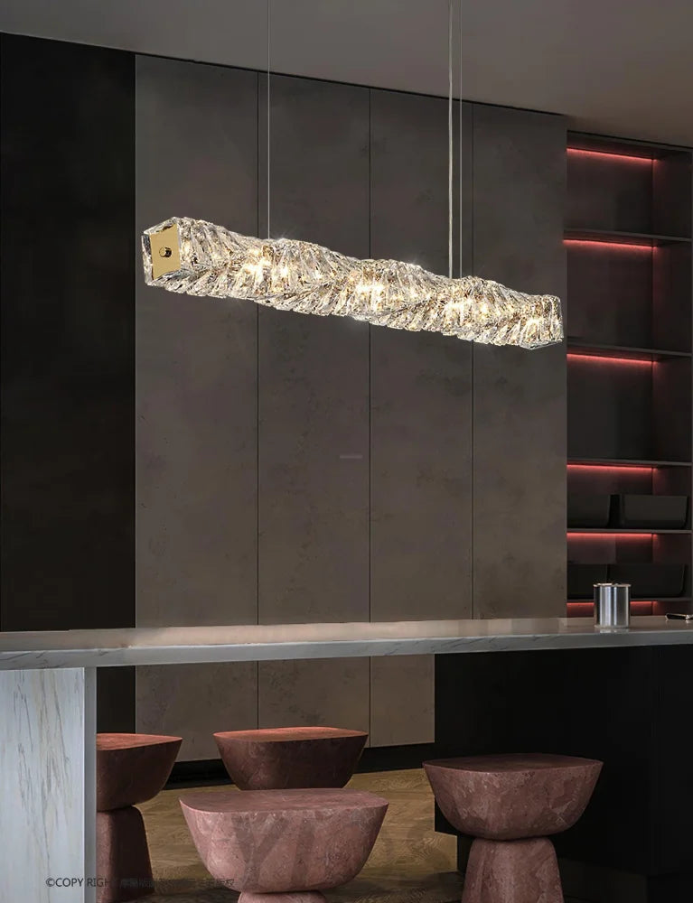 Long Crystal  Linear Pendant Light - Bar-1-Yiosilamp