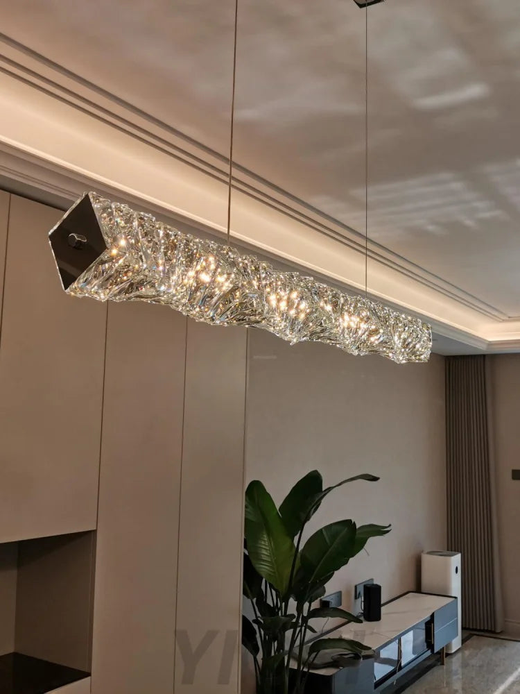 Long Crystal  Linear Pendant Light - Bar-1-Yiosilamp