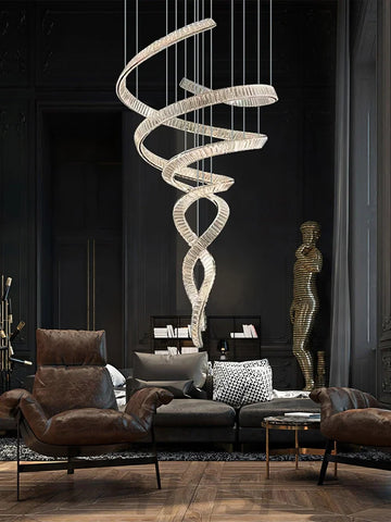 Long Spiral Crystal Chandelier ∅ 31.5″ - Crystals, Straps-1-Yiosilamp