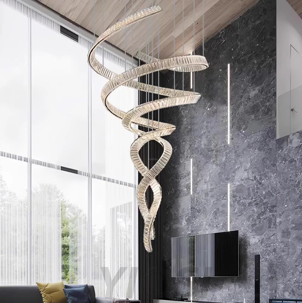 Long Spiral Crystal Chandelier ∅ 31.5″ - Crystals, Straps-1-Yiosilamp