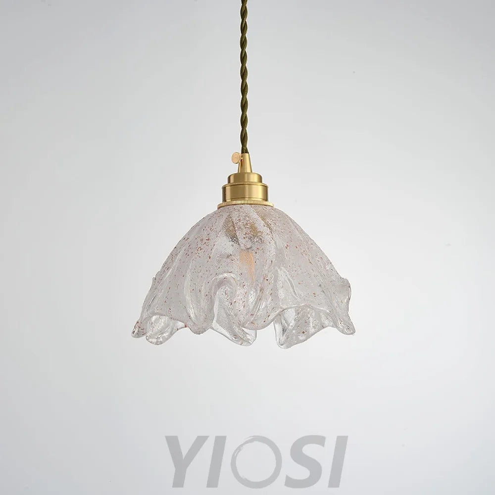 Lotus Crystal Small Pendant - Brass & Translucent, Lotus Leaf-1-Yiosilamp