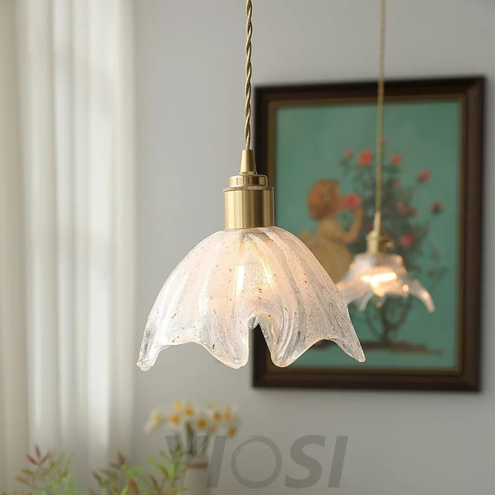 Lotus Crystal Small Pendant - Brass & Translucent, Lotus Leaf-1-Yiosilamp