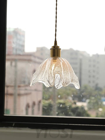 Lotus Crystal Small Pendant - Brass & Translucent, Lotus Leaf-1-Yiosilamp