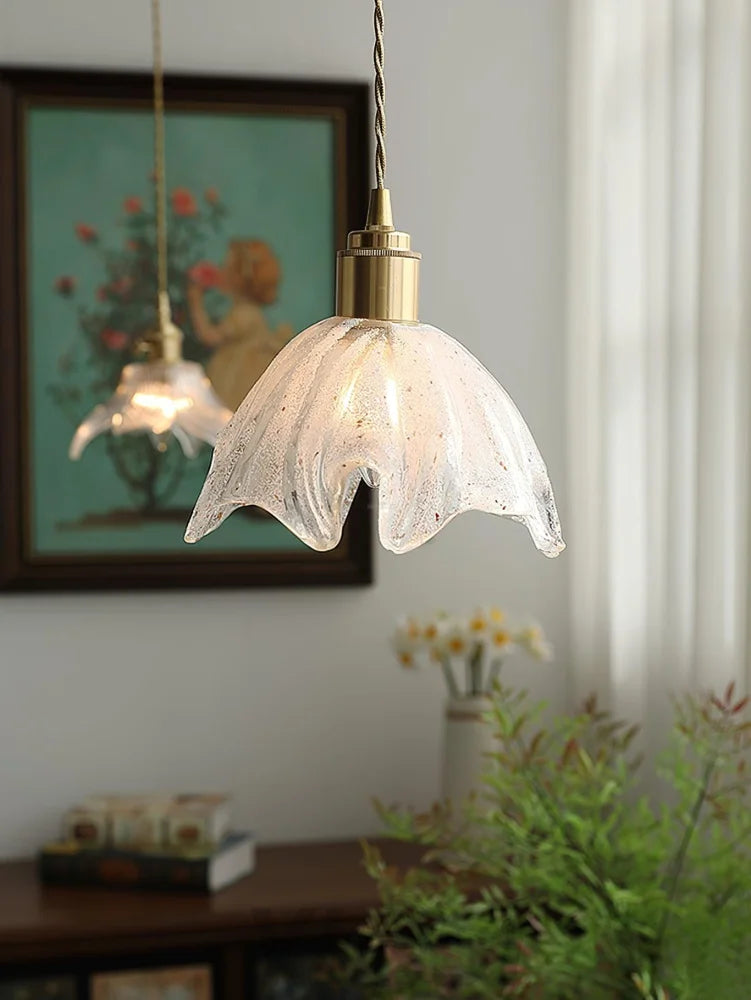 Lotus Crystal Small Pendant - Brass & Translucent, Lotus Leaf-1-Yiosilamp