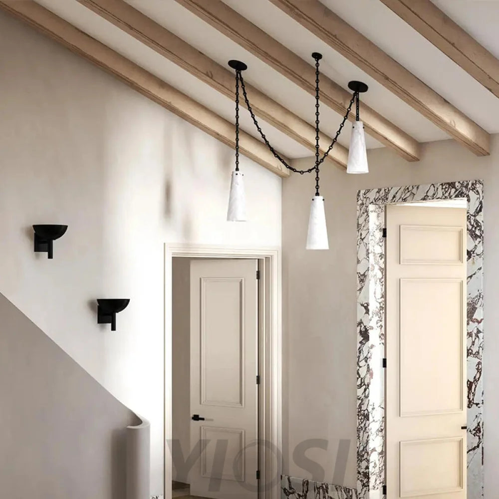 Lucca Contemporary 202A-3 Alabaster Chandelier 3-Light Pendant Cluster