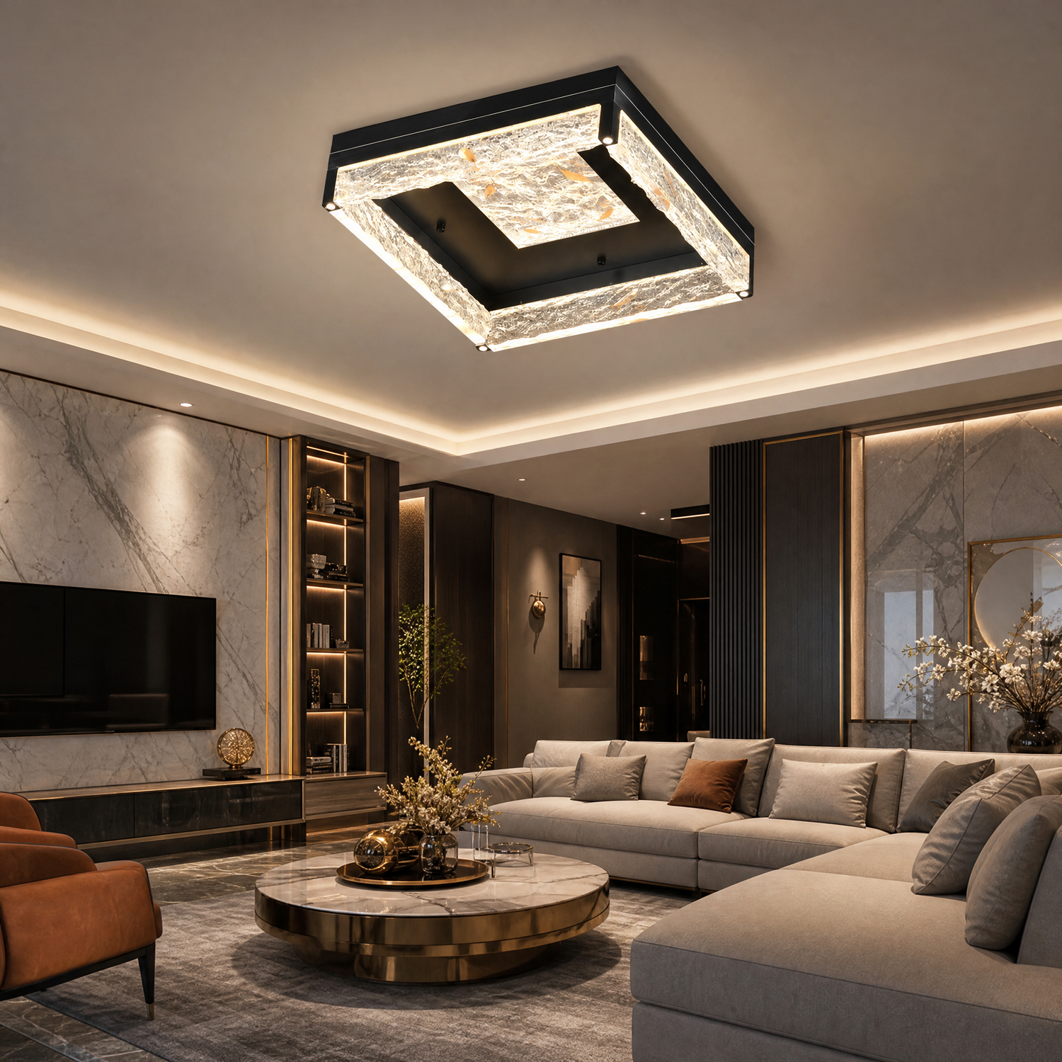 Luminous Cube Modern Crystal Flush Mount Ceiling Light - scene