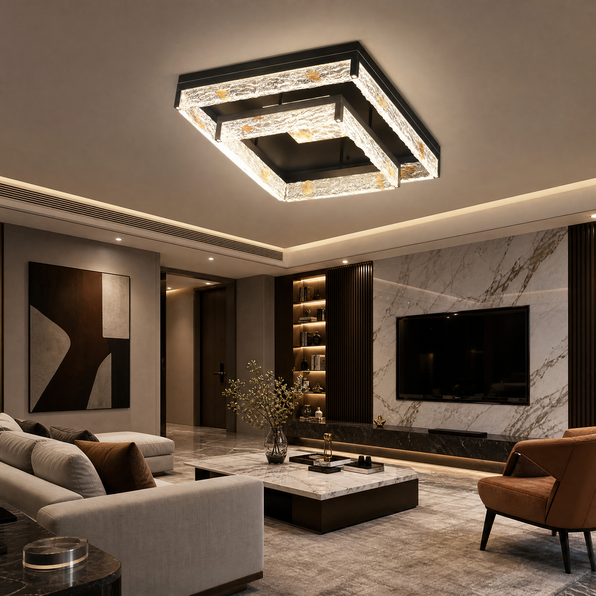 Luminous Cube Modern Crystal Flush Mount Ceiling Light - scene