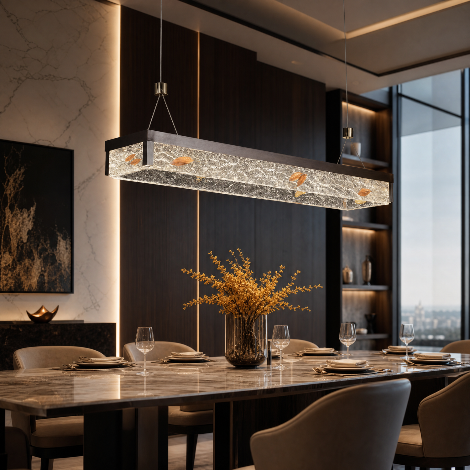 Luminous Cube Modern Linear Dining Pendant Light - scene