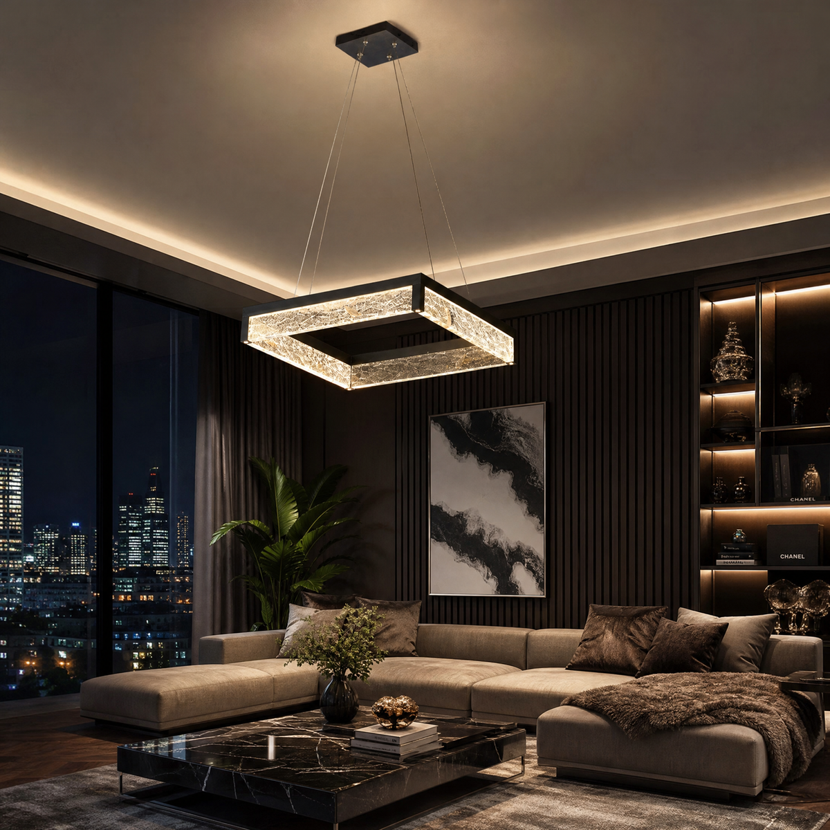 Luminous Cube Modern Sculptural Pendant Light - scene