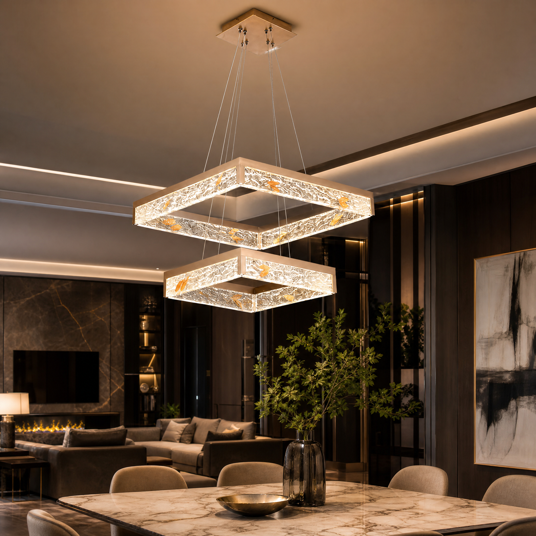 Luminous Cube Modern Sculptural Pendant Light - scene