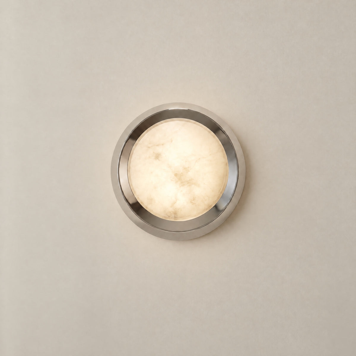 Luna Disc Chrome Bezel Alabaster Wall Sconce – lights on