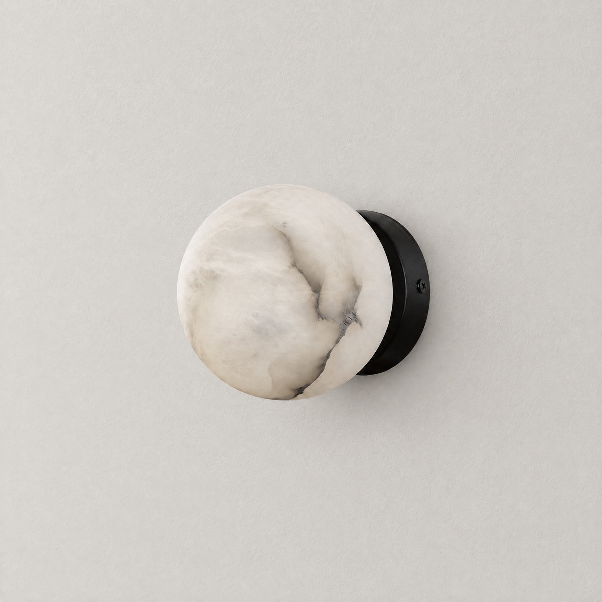 Luna Disc Compact Orb Alabaster Black Wall Sconce – lights off