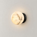 Luna Disc Compact Orb Alabaster Black Wall Sconce – lights on