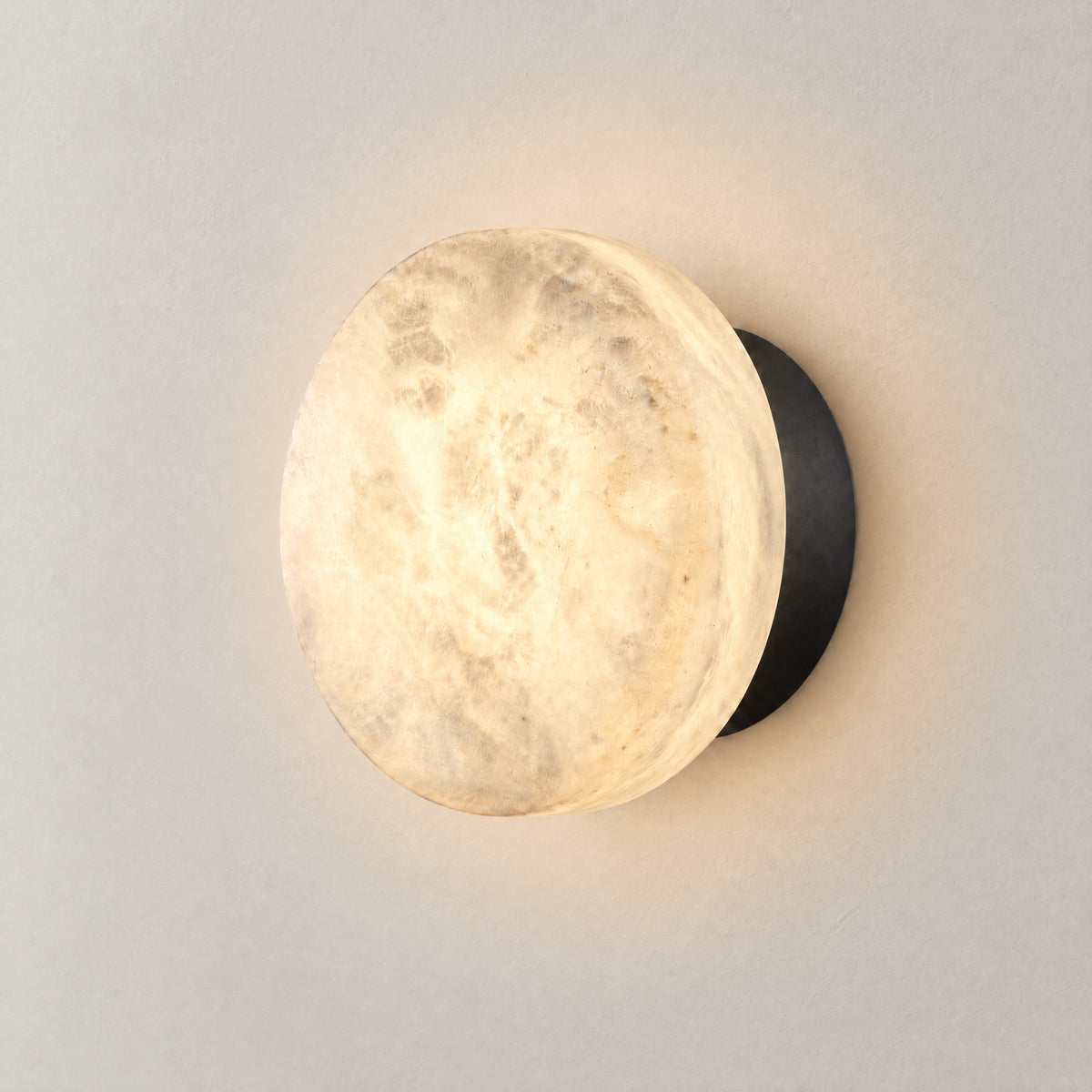 Luna Disc Medium Orb Alabaster Black Wall Sconce