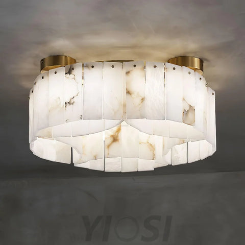 Luxe Alabaster Brass Round Ceiling Lamp - Yiosilamp