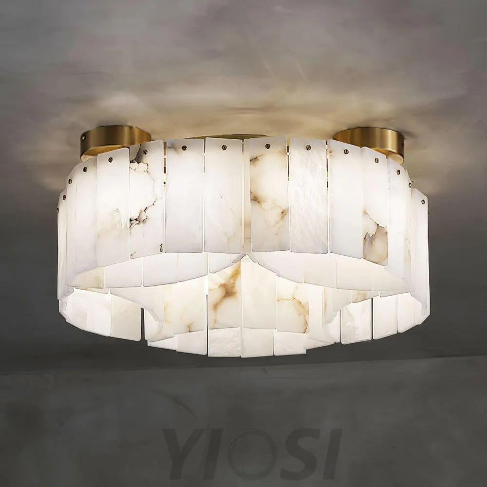 Luxe Alabaster Brass Round Ceiling Lamp - Yiosilamp