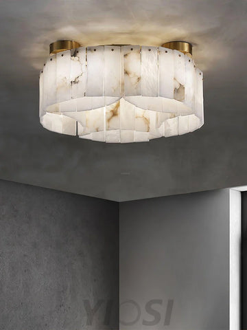 Luxe Alabaster Brass Round Ceiling Lamp - Yiosilamp