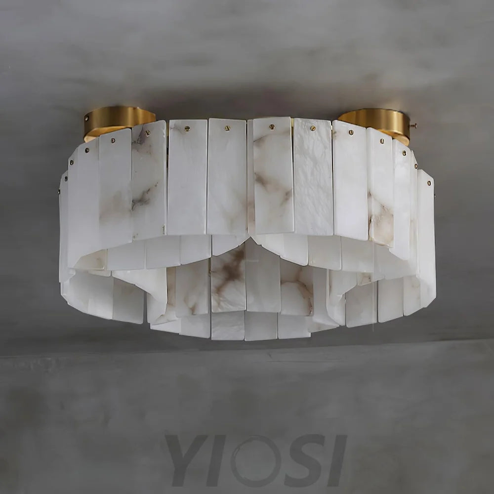 Luxe Alabaster Brass Round Ceiling Lamp - Yiosilamp