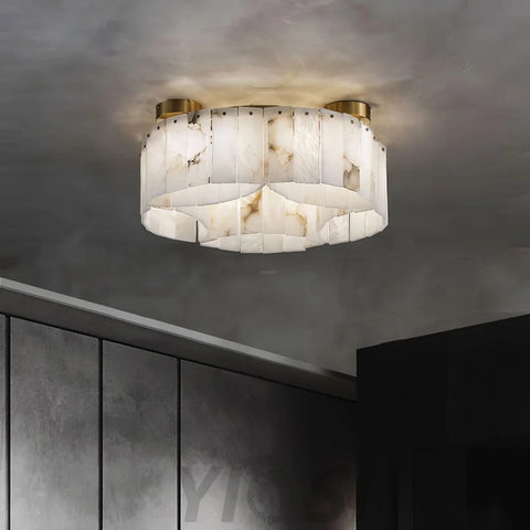 Luxe Alabaster Brass Round Ceiling Lamp - Yiosilamp