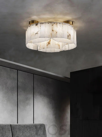 Luxe Alabaster Brass Round Ceiling Lamp - Yiosilamp