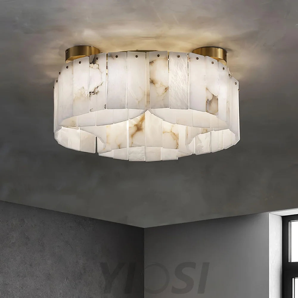 Luxe Alabaster Brass Round Ceiling Lamp - Yiosilamp