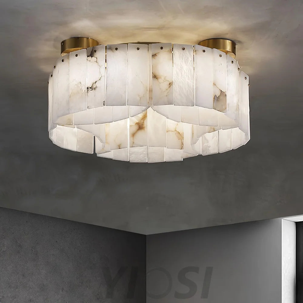 Luxe Alabaster Brass Round Ceiling Lamp - Yiosilamp