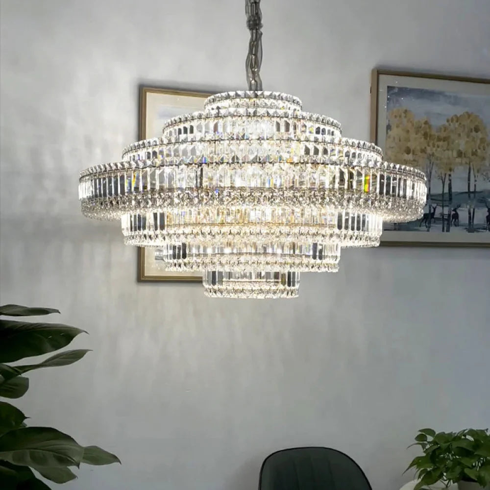 Luxury Cake Shape Living Room Crystal Chandelier 31.5’’ D