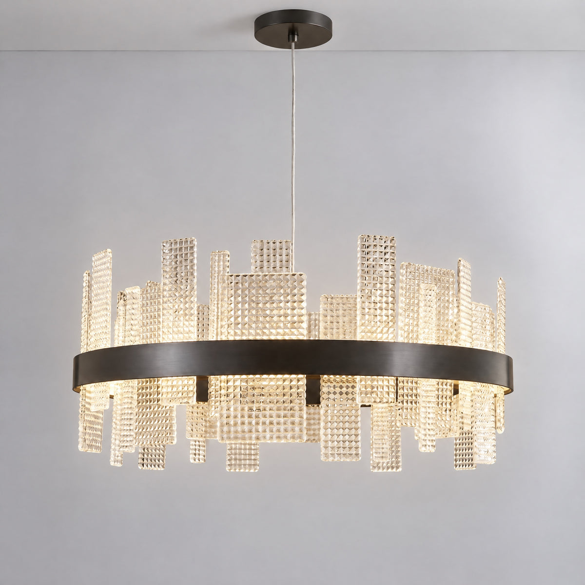 Lyra Round Glass Chandelier – lights on