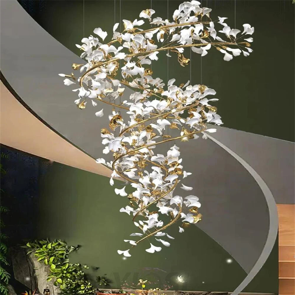Mador Porcelain Ginkgo Petal Brass Branch Chandelier For Hallway Staircase 23.6’’L