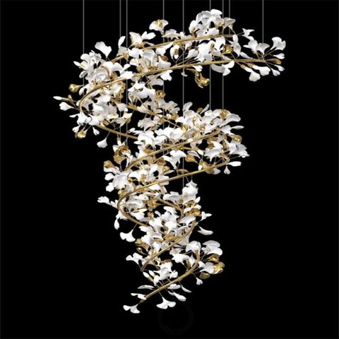 Mador Porcelain Ginkgo Petal Brass Branch Chandelier For Hallway Staircase