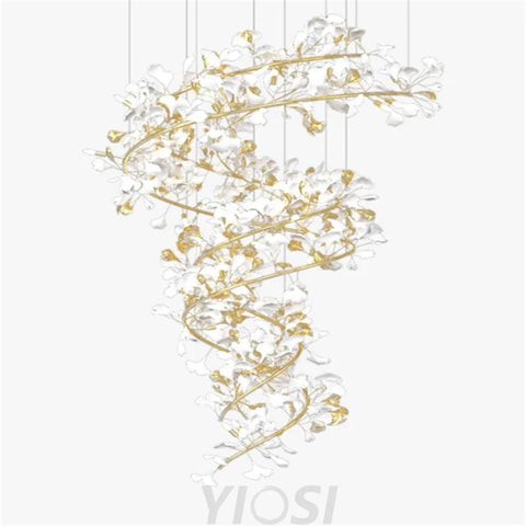 Mador Porcelain Ginkgo Petal Brass Branch Chandelier For Hallway Staircase