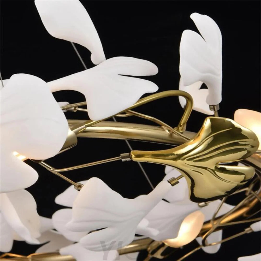 Mador Porcelain Ginkgo Petal Brass Branch Chandelier For Hallway Staircase