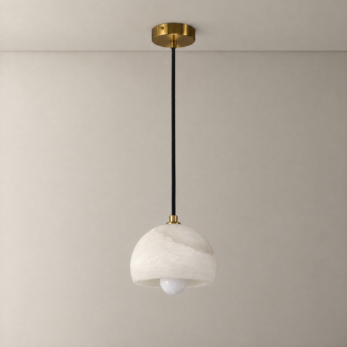 Alabaster Hemisphere Pendant - Copper – lights off