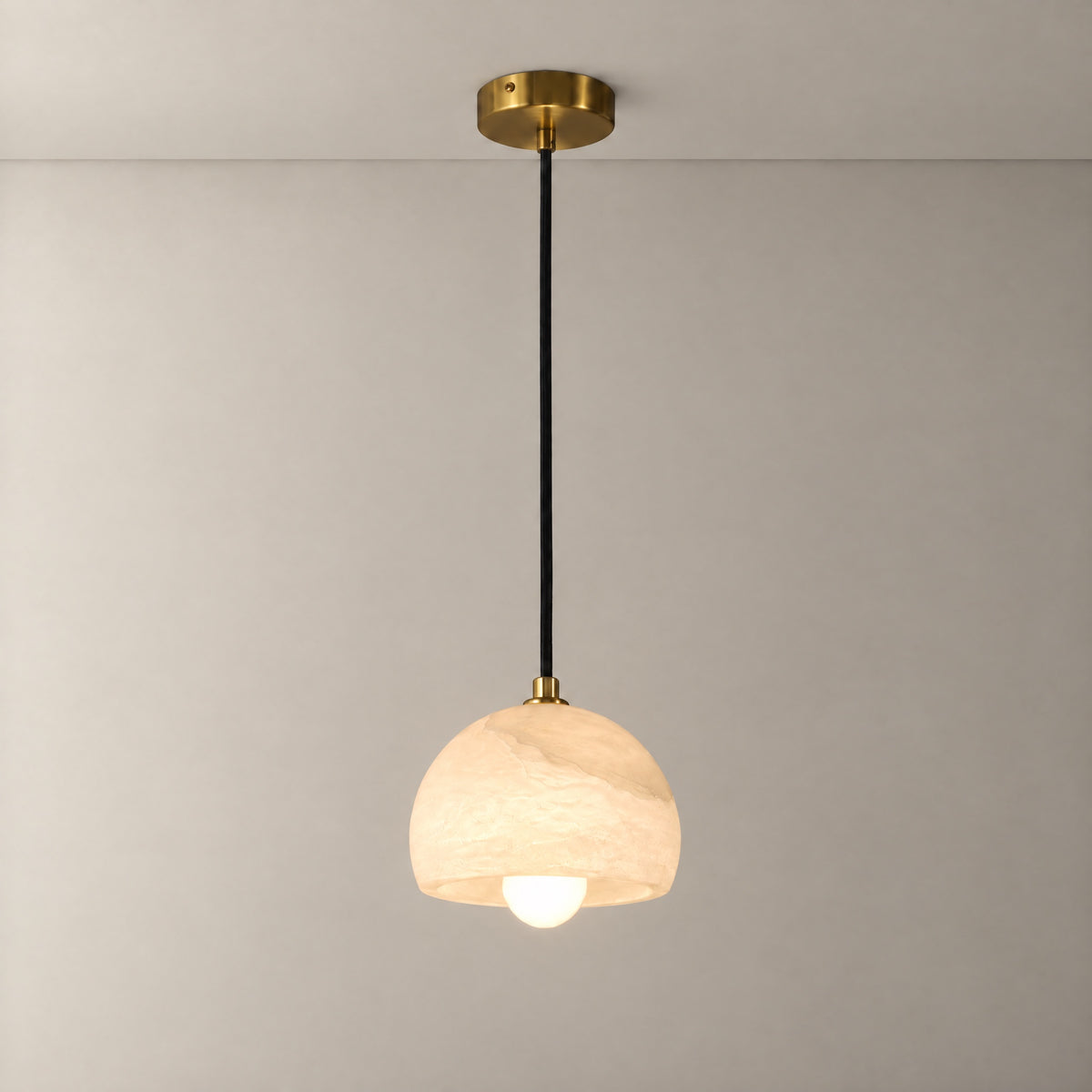 Alabaster Hemisphere Pendant - Copper – lights on