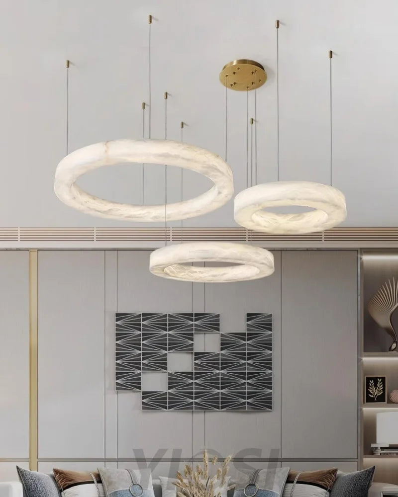 Marika Alabaster Ring Chandelier - Alabaster, Alabaster Chandelier-1-Yiosilamp