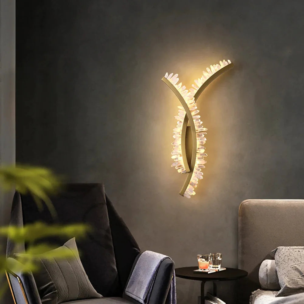 Marlin Modern Rock Crystal Wall Sconce 6.7’’ W X 19.3’’ H / Chanpagne Gold