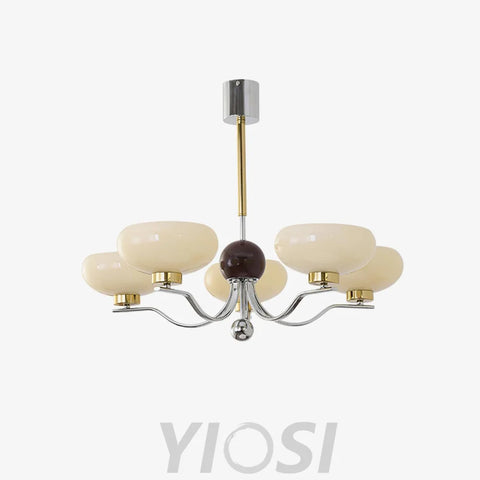 Medieval Glass Bowl Chandelier with 3/5 heads - Bend, Chrome & Gold & Creamy yellow, Chrome & Gold & Milk white, Marshmallow Chandelier-1-Yiosilamp