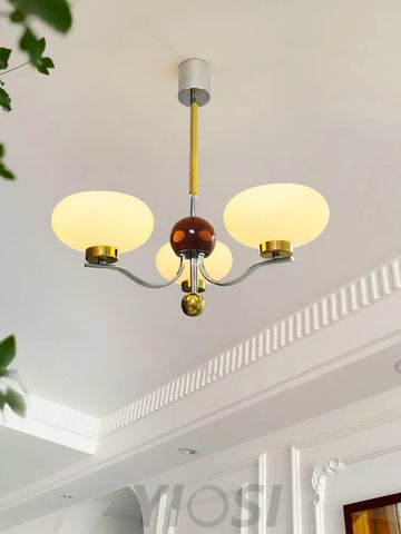 Medieval Glass Bowl Chandelier with 3/5 heads - Bend, Chrome & Gold & Creamy yellow, Chrome & Gold & Milk white, Marshmallow Chandelier-1-Yiosilamp
