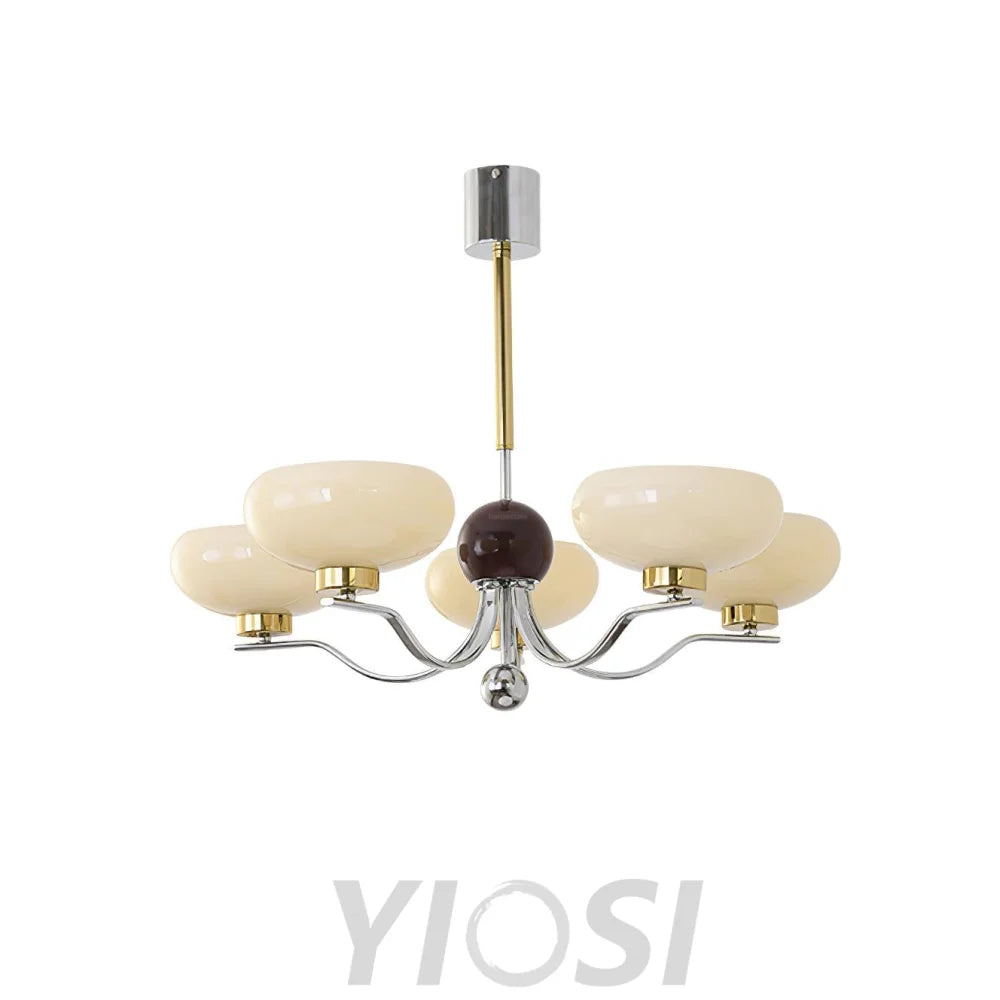 Medieval Glass Bowl Chandelier with 3/5 heads - Bend, Chrome & Gold & Creamy yellow, Chrome & Gold & Milk white, Marshmallow Chandelier-1-Yiosilamp
