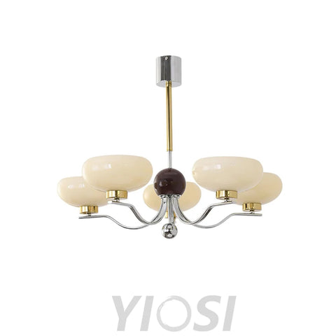 Medieval Glass Bowl Chandelier with 3/5 heads - Bend, Chrome & Gold & Creamy yellow, Chrome & Gold & Milk white, Marshmallow Chandelier-1-Yiosilamp