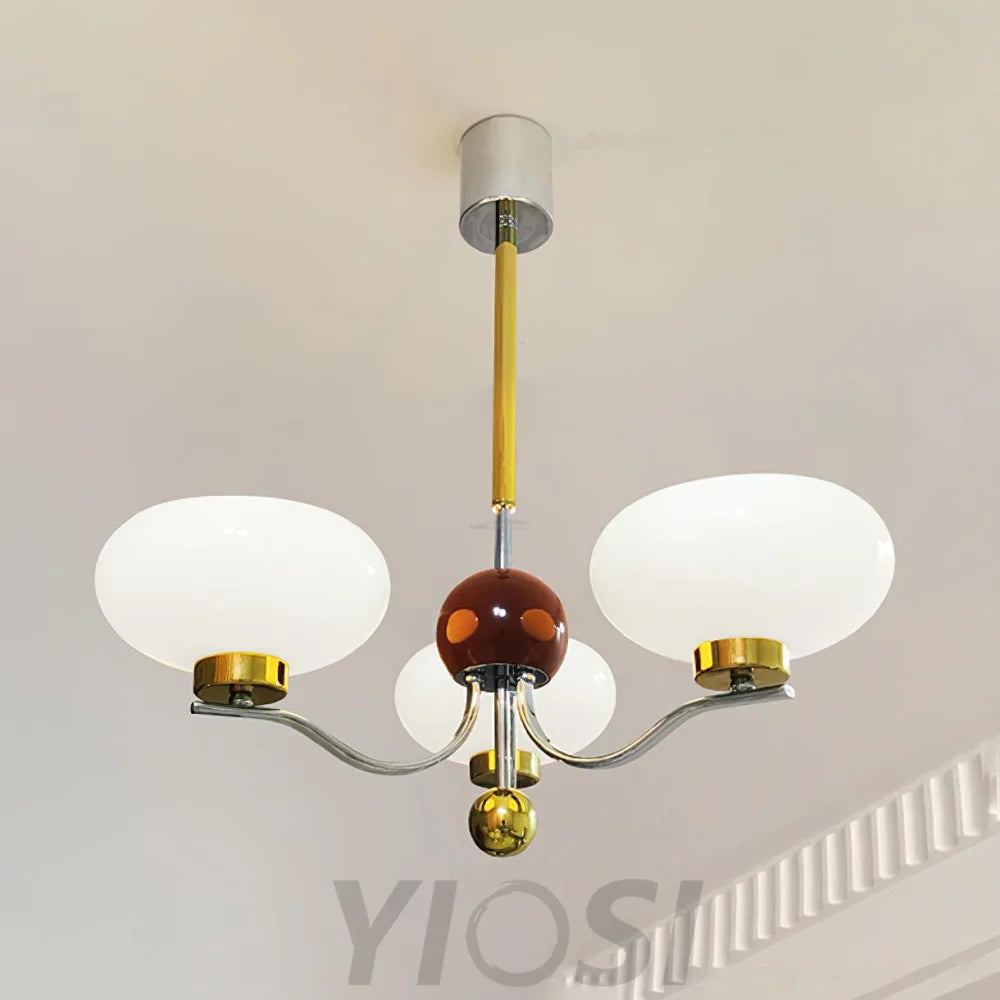 Medieval Glass Bowl Chandelier with 3/5 heads - Bend, Chrome & Gold & Creamy yellow, Chrome & Gold & Milk white, Marshmallow Chandelier-1-Yiosilamp