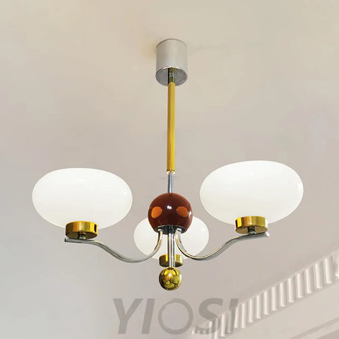 Medieval Glass Bowl Chandelier with 3/5 heads - Bend, Chrome & Gold & Creamy yellow, Chrome & Gold & Milk white, Marshmallow Chandelier-1-Yiosilamp