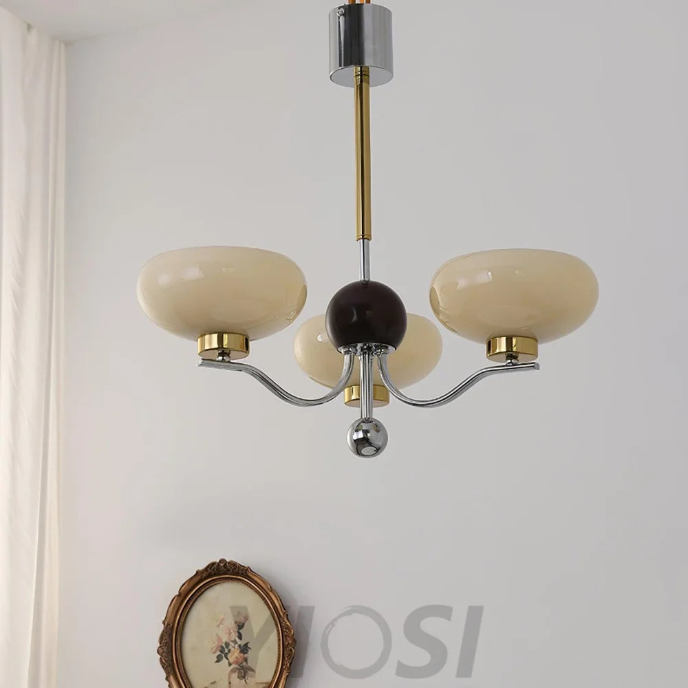 Medieval Glass Bowl Chandelier with 3/5 heads - Bend, Chrome & Gold & Creamy yellow, Chrome & Gold & Milk white, Marshmallow Chandelier-1-Yiosilamp